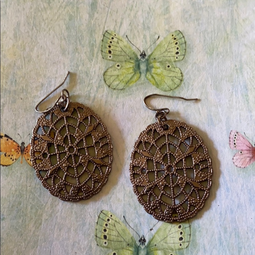 Earrings; Gold; Oval Medallions; Drop; Earrings - Picture 1 of 8